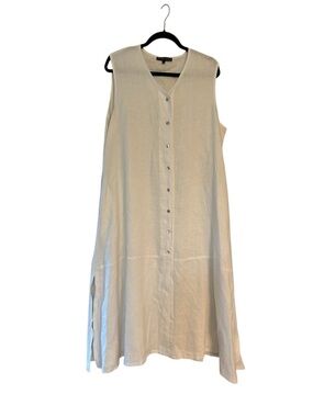 Linen Sleeveless Button-Front Maxi Dress
